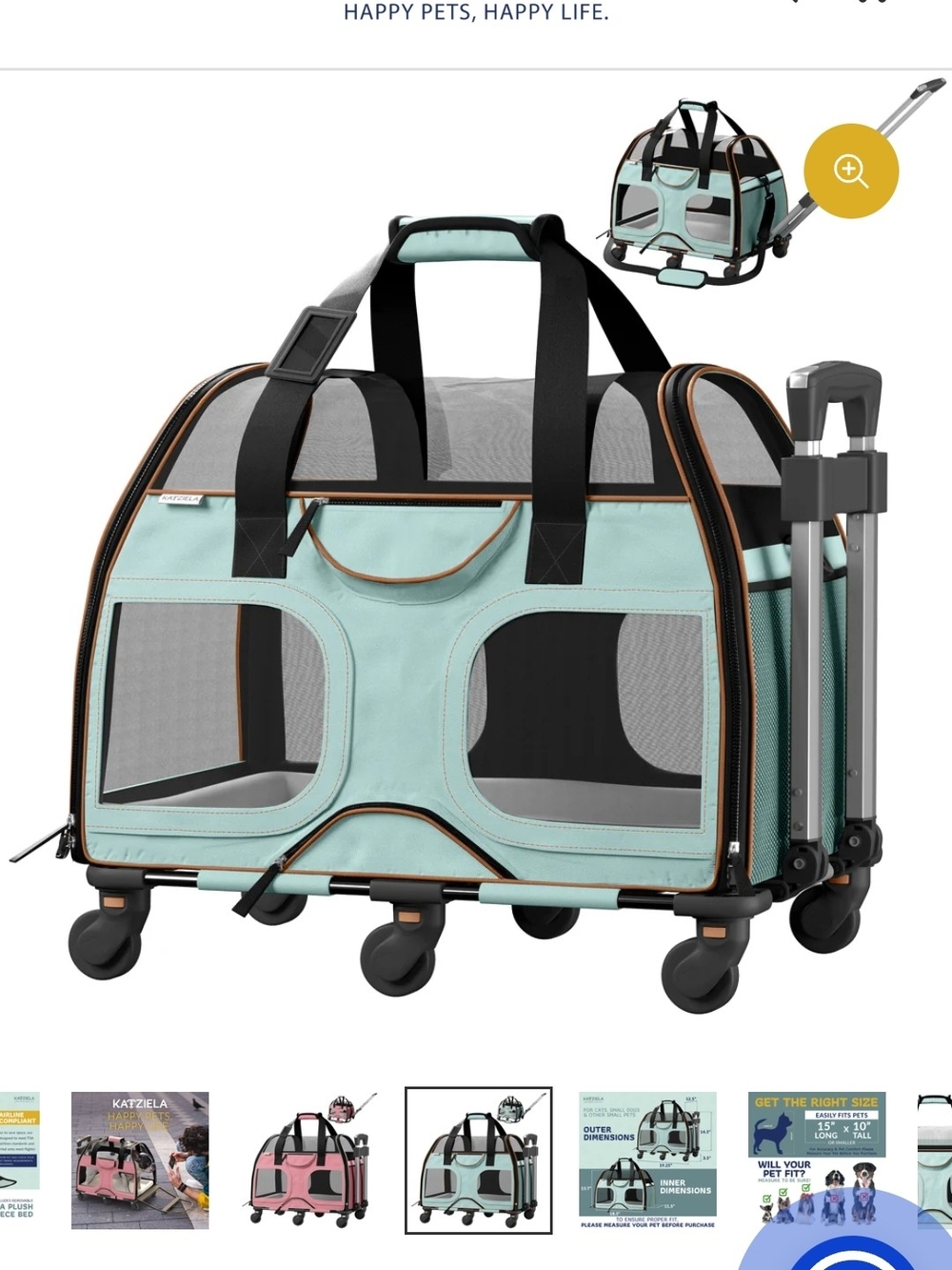Mint Green Rolling Pet Carrier with Vent Mesh